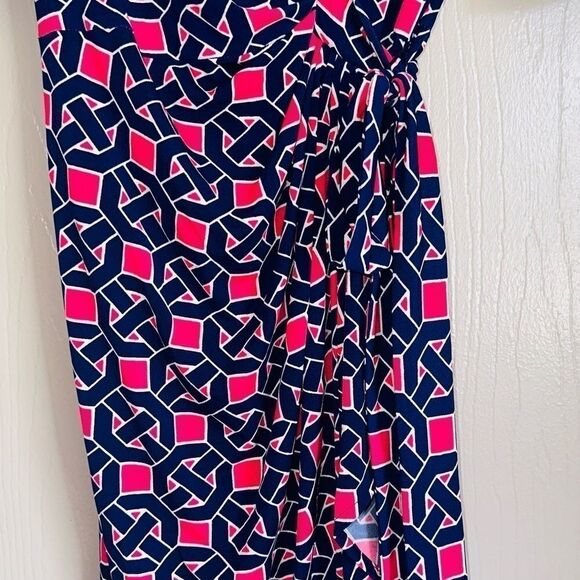 Maggy London pink/blue geometric wrap dress sz 10 - Picture 2 of 16